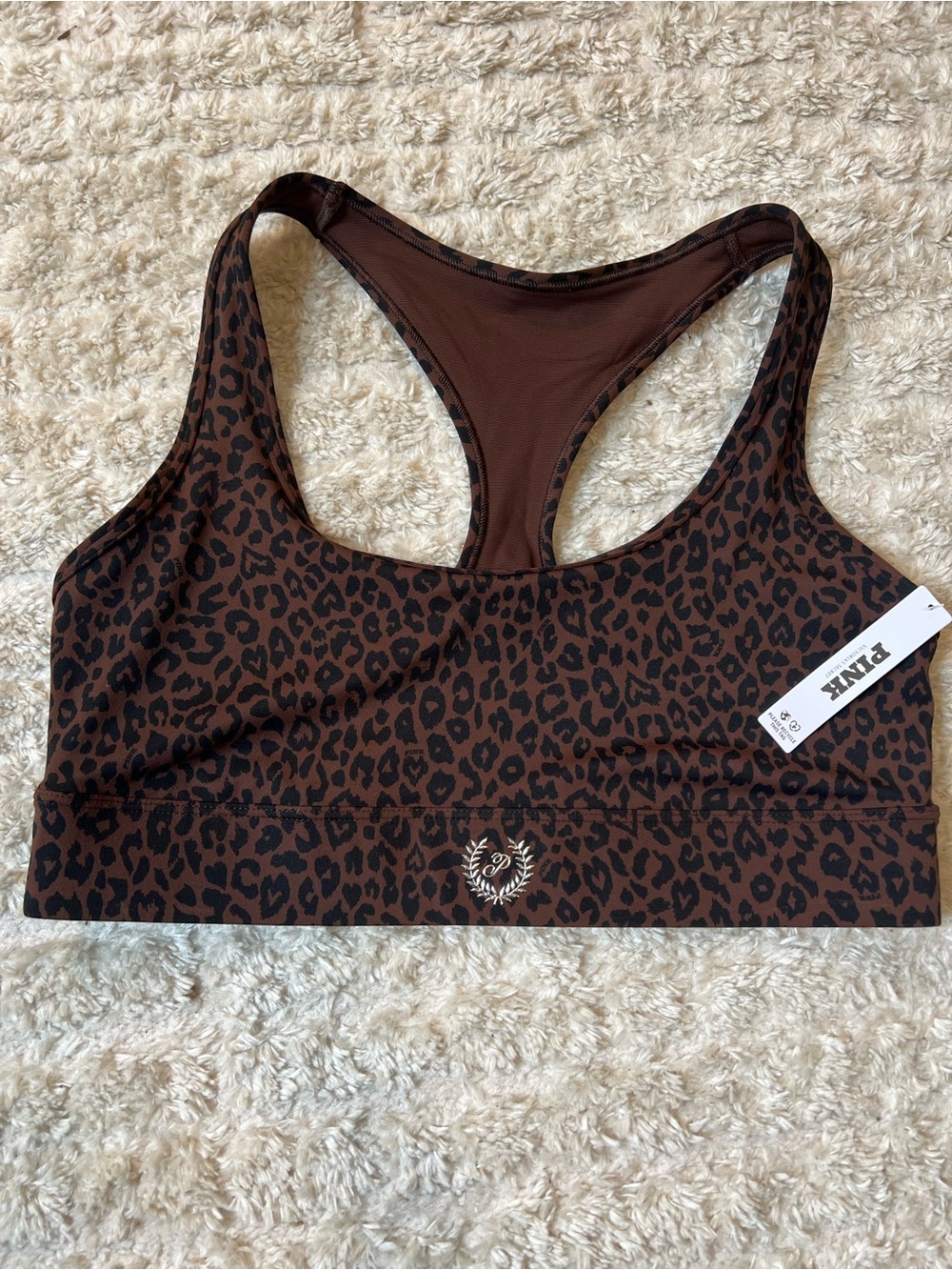 PINK Victoria's Secret Brown Leopard Print Racerback Sports Bra